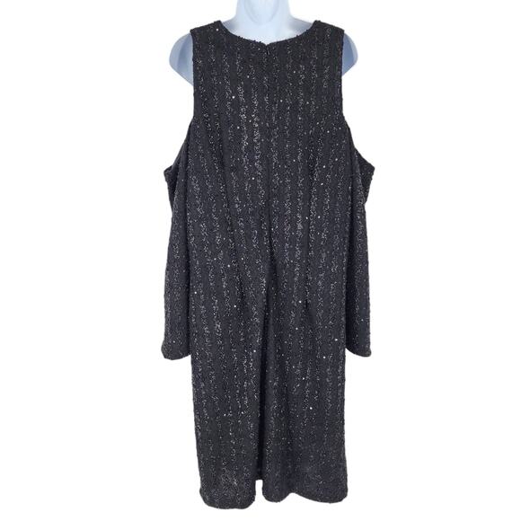 Eloquii Sequin Cold Shoulder Long Bell Sleeve Cocktail Dress Bow Detail Size 18 - Picture 2 of 6